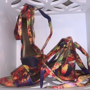 Kenneth Cole Reaction Ankle Tie Floral Heels